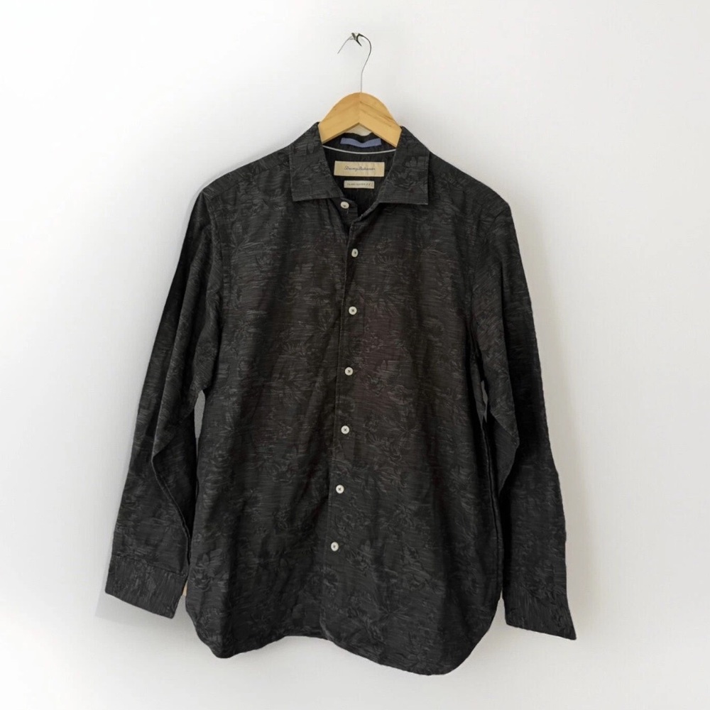 Tommy Bahama Black Long Sleeve Island Modern Fit Abstract Hawaiian Print Small